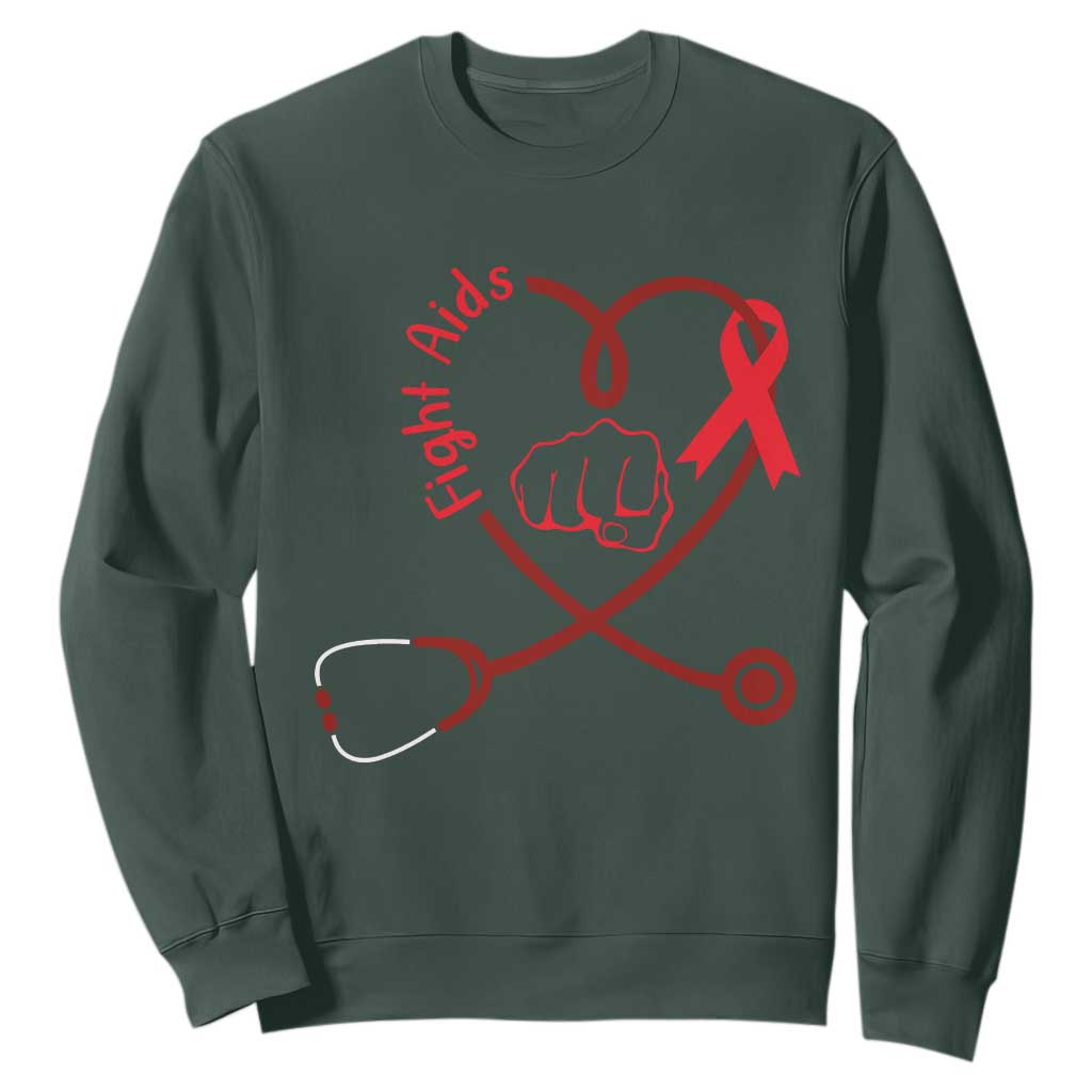 Fight AIDS Nurse Sweatshirt Red Ribbon HIV Support Gift