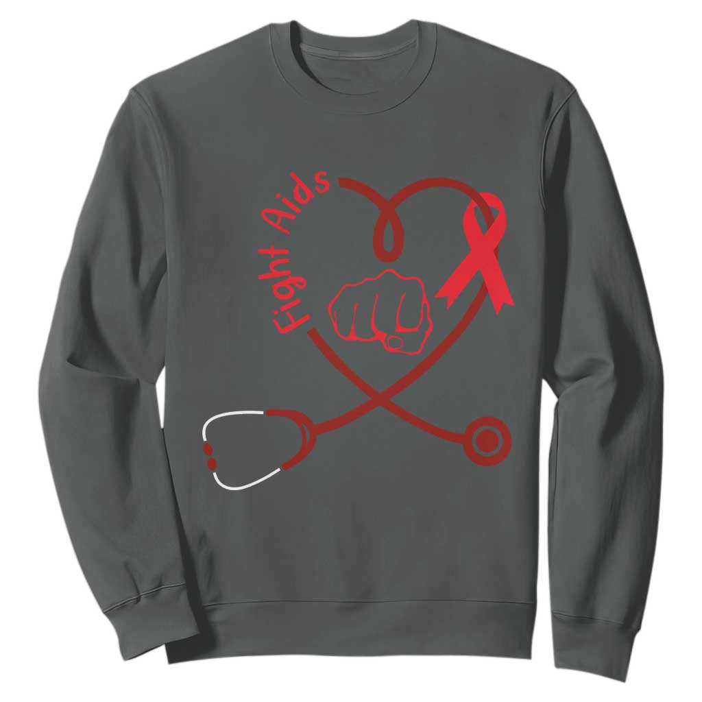 Fight AIDS Nurse Sweatshirt Red Ribbon HIV Support Gift