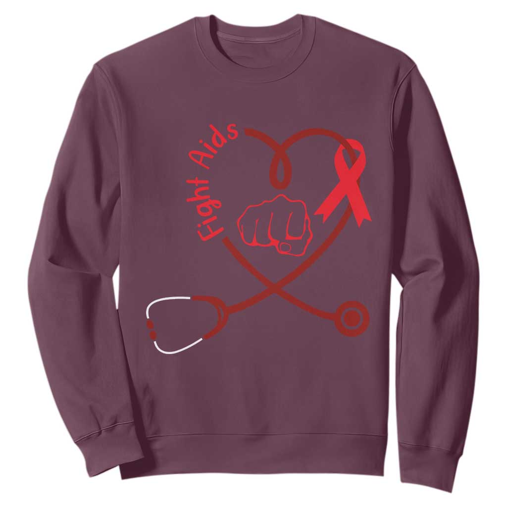 Fight AIDS Nurse Sweatshirt Red Ribbon HIV Support Gift