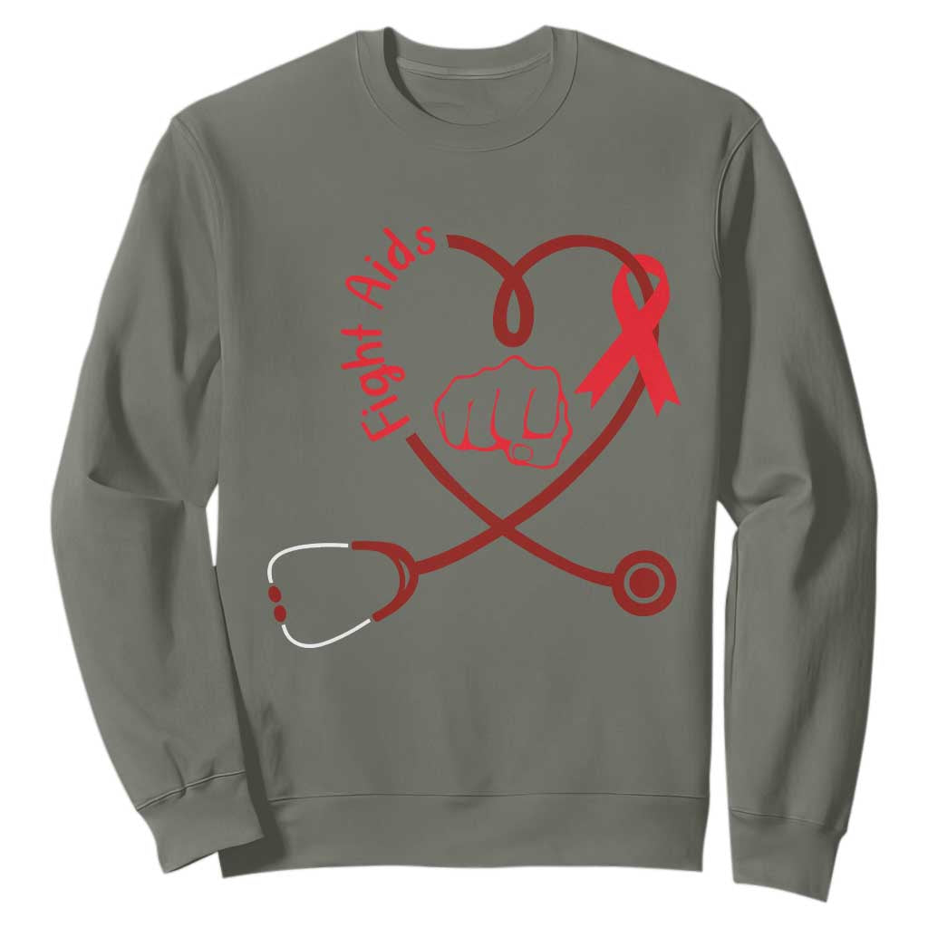 Fight AIDS Nurse Sweatshirt Red Ribbon HIV Support Gift