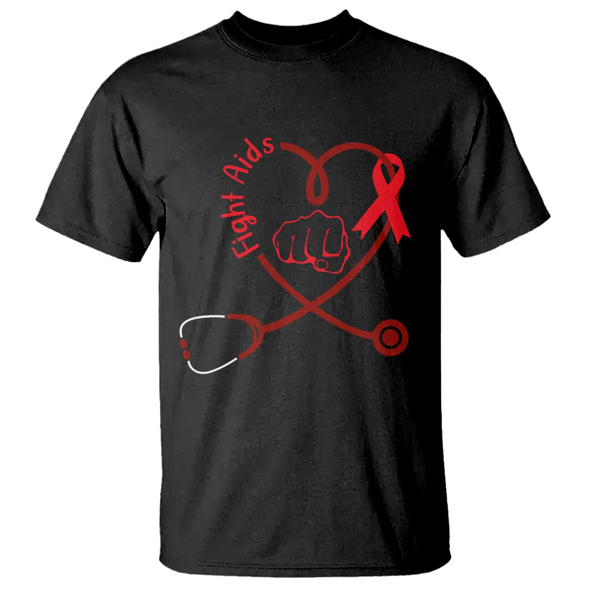 Fight AIDS Nurse T Shirt Red Ribbon HIV Support Gift