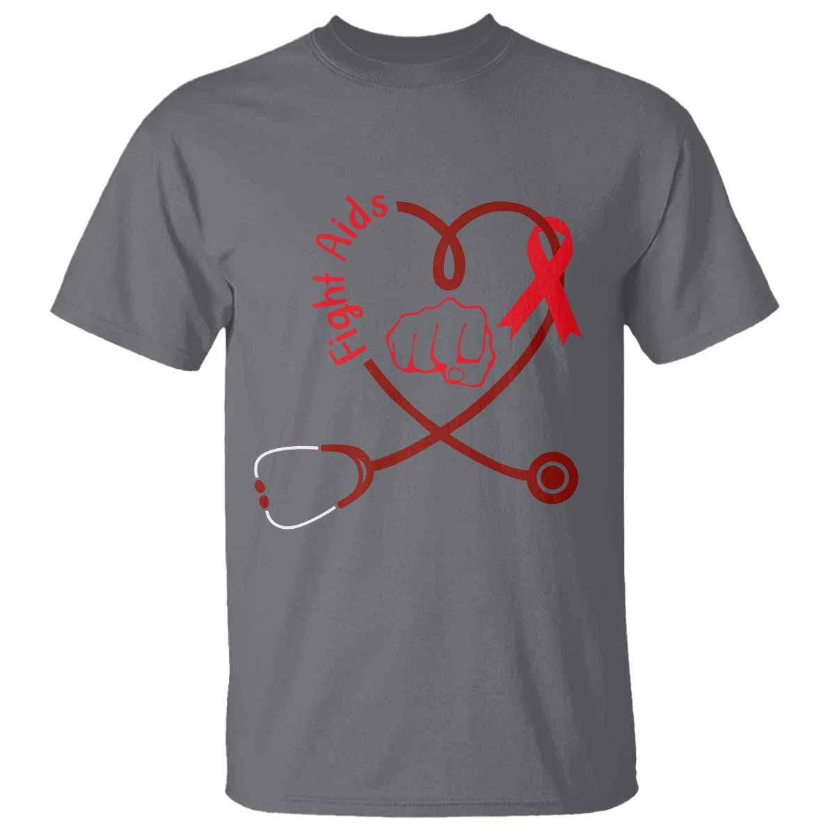 Fight AIDS Nurse T Shirt Red Ribbon HIV Support Gift