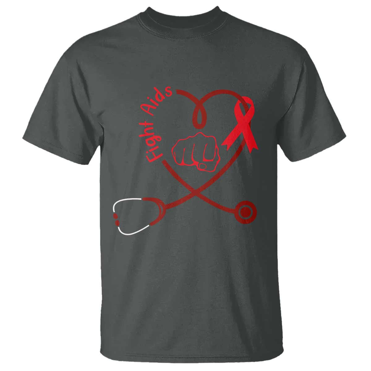Fight AIDS Nurse T Shirt Red Ribbon HIV Support Gift