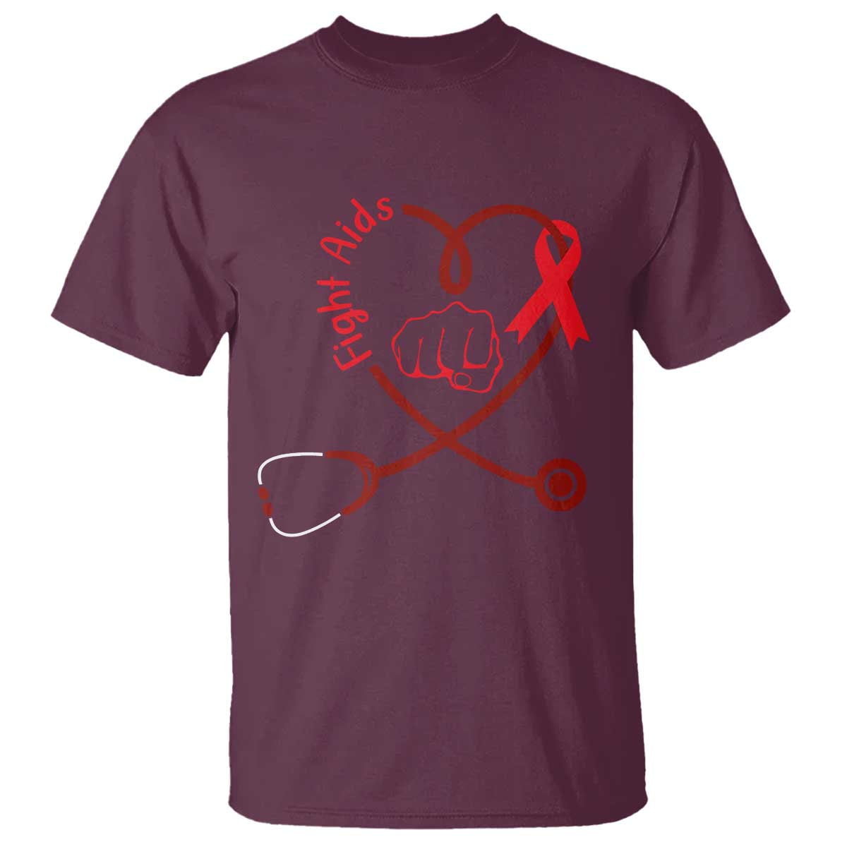 Fight AIDS Nurse T Shirt Red Ribbon HIV Support Gift