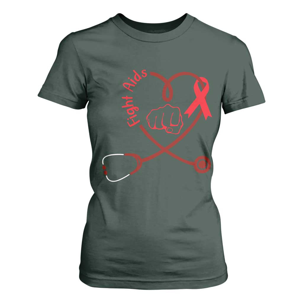 Fight AIDS Nurse T Shirt For Women Red Ribbon HIV Support Gift
