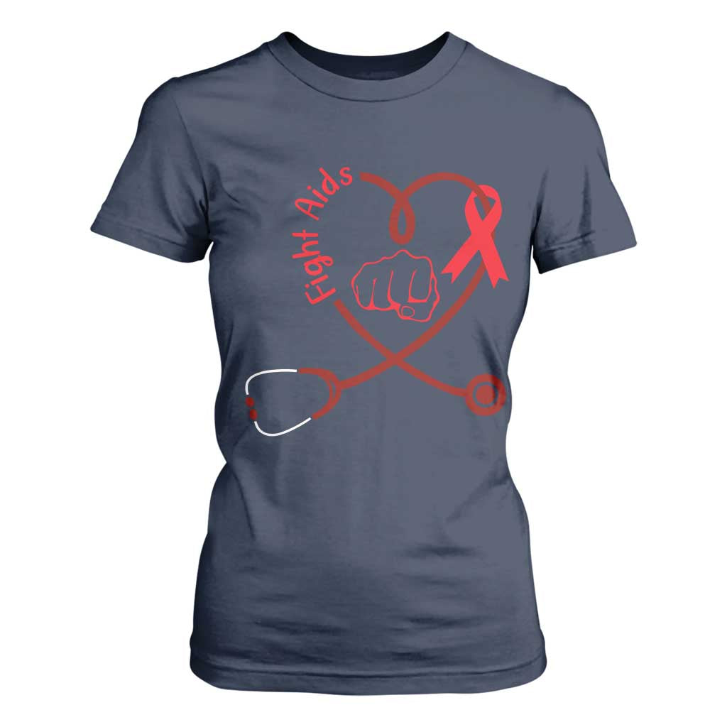 Fight AIDS Nurse T Shirt For Women Red Ribbon HIV Support Gift
