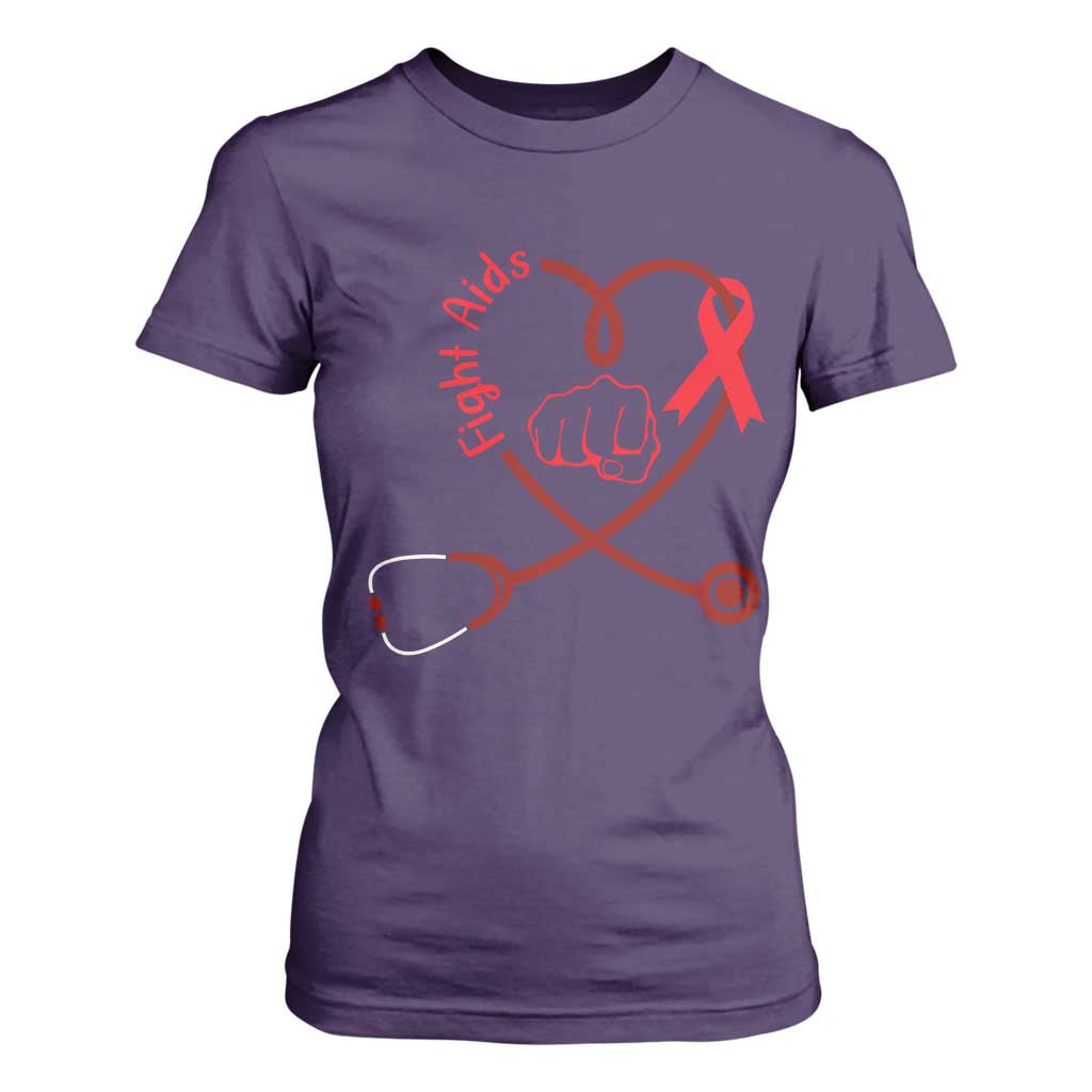 Fight AIDS Nurse T Shirt For Women Red Ribbon HIV Support Gift