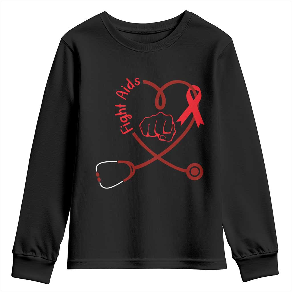 Fight AIDS Nurse Youth Sweatshirt Red Ribbon HIV Support Gift