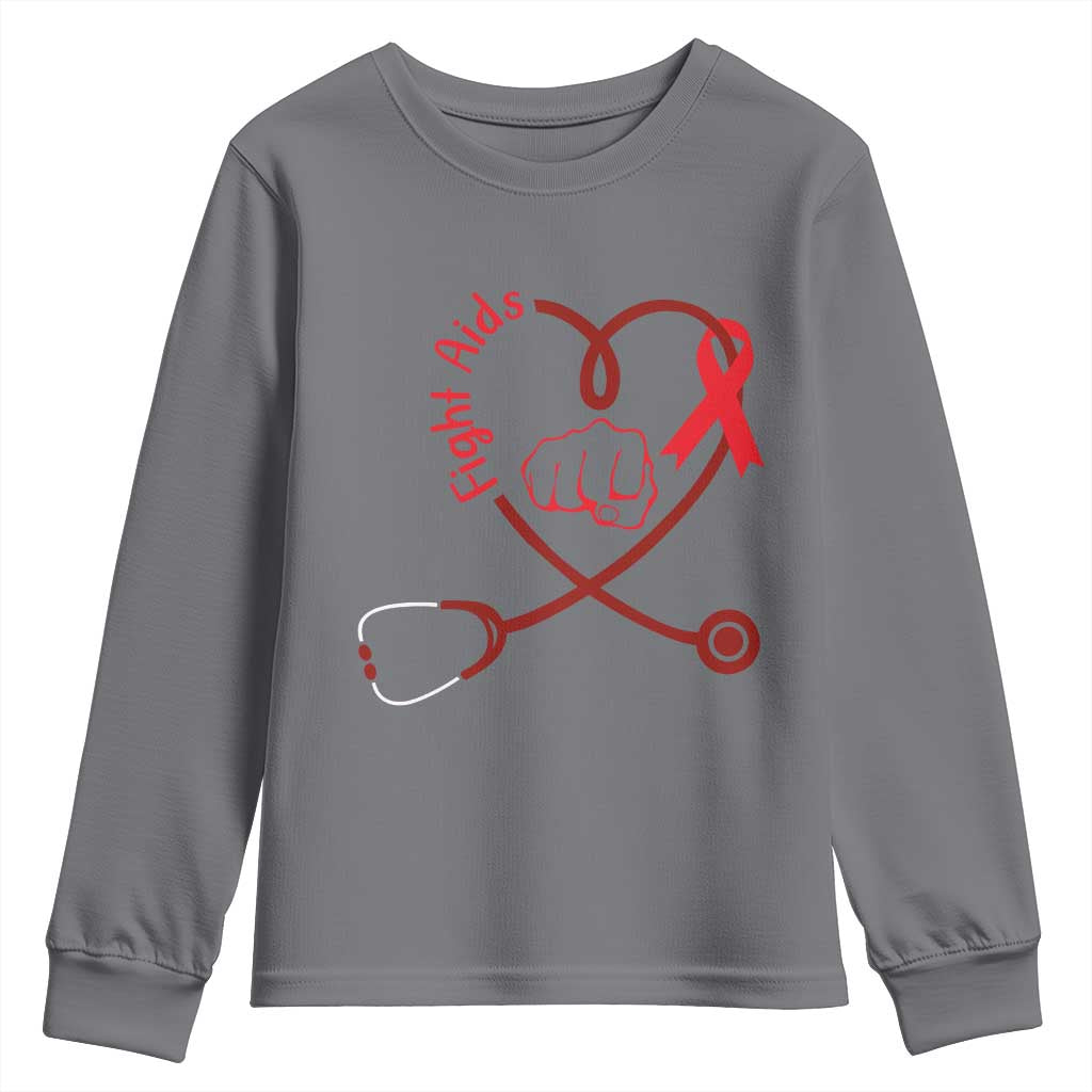 Fight AIDS Nurse Youth Sweatshirt Red Ribbon HIV Support Gift