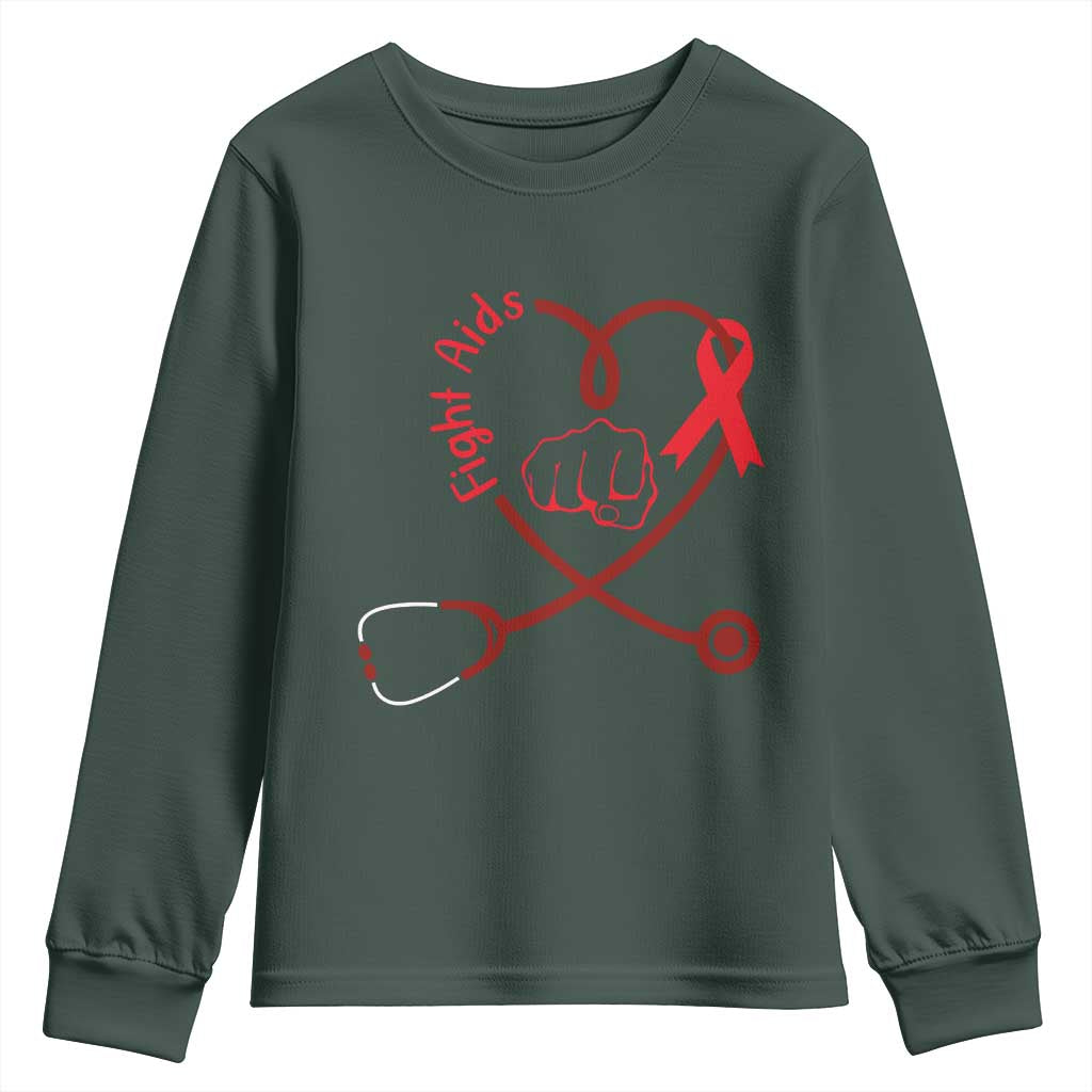 Fight AIDS Nurse Youth Sweatshirt Red Ribbon HIV Support Gift