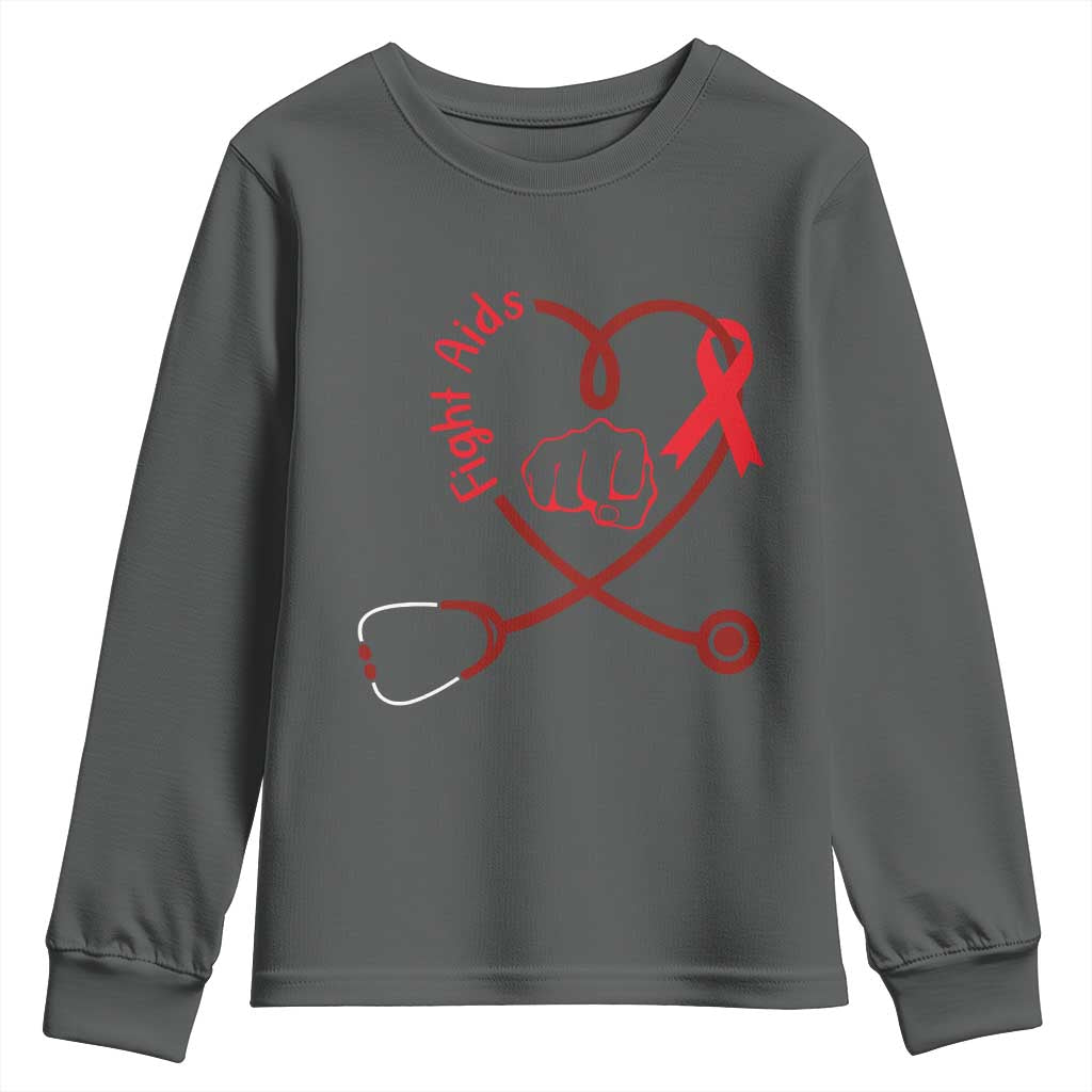 Fight AIDS Nurse Youth Sweatshirt Red Ribbon HIV Support Gift