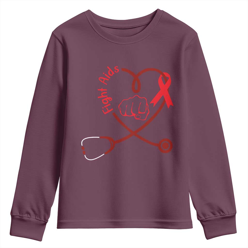Fight AIDS Nurse Youth Sweatshirt Red Ribbon HIV Support Gift