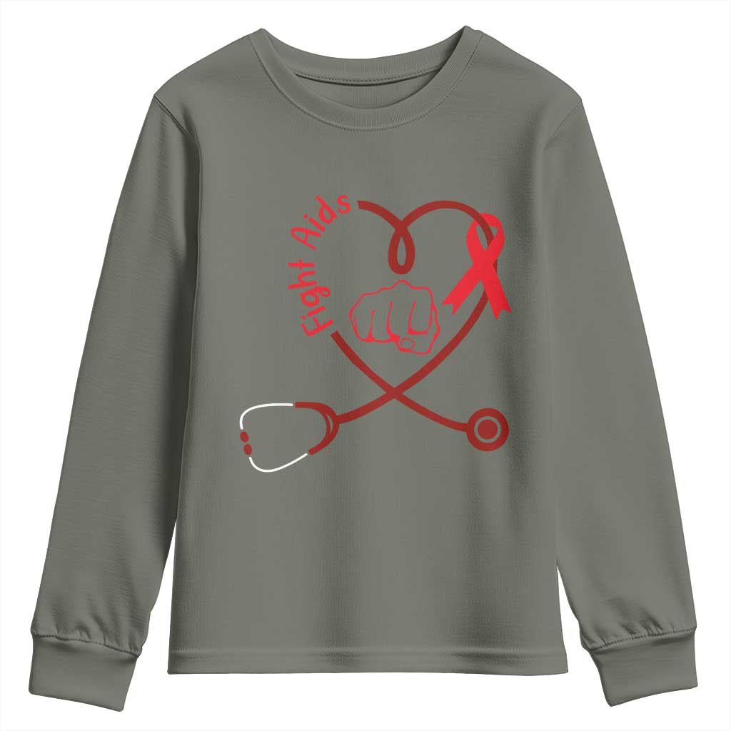 Fight AIDS Nurse Youth Sweatshirt Red Ribbon HIV Support Gift