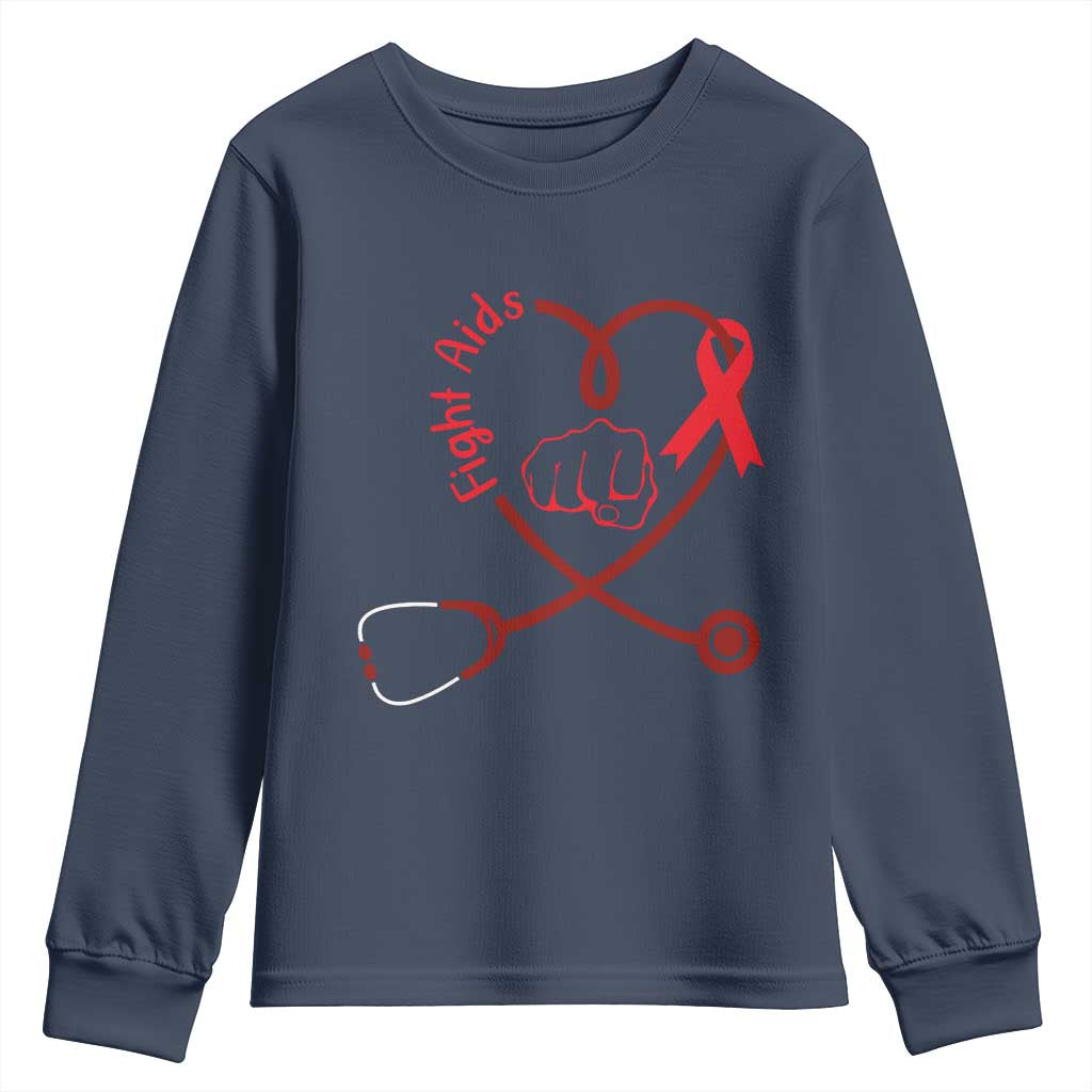 Fight AIDS Nurse Youth Sweatshirt Red Ribbon HIV Support Gift