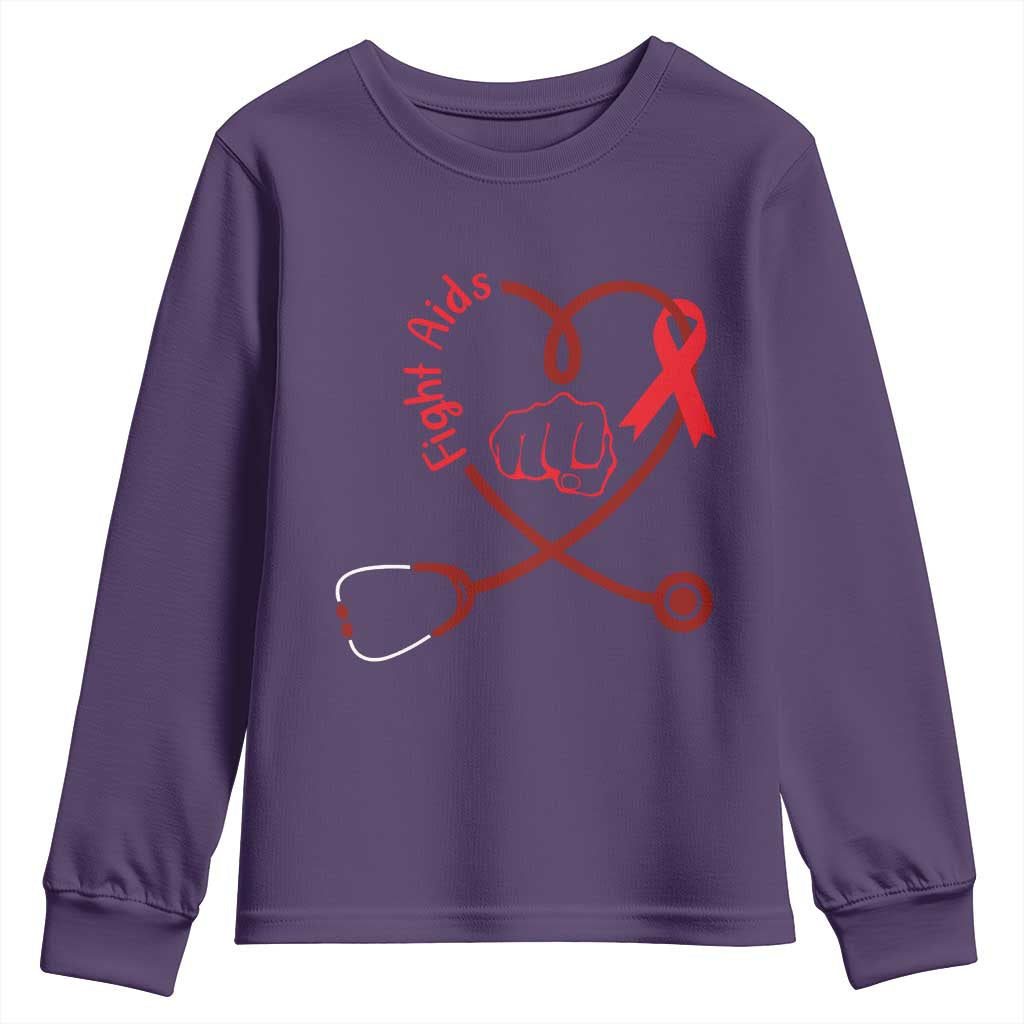 Fight AIDS Nurse Youth Sweatshirt Red Ribbon HIV Support Gift