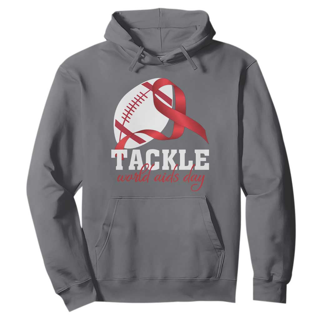 Tackle World AIDS Day Hoodie Red Ribbon Football Support Gift