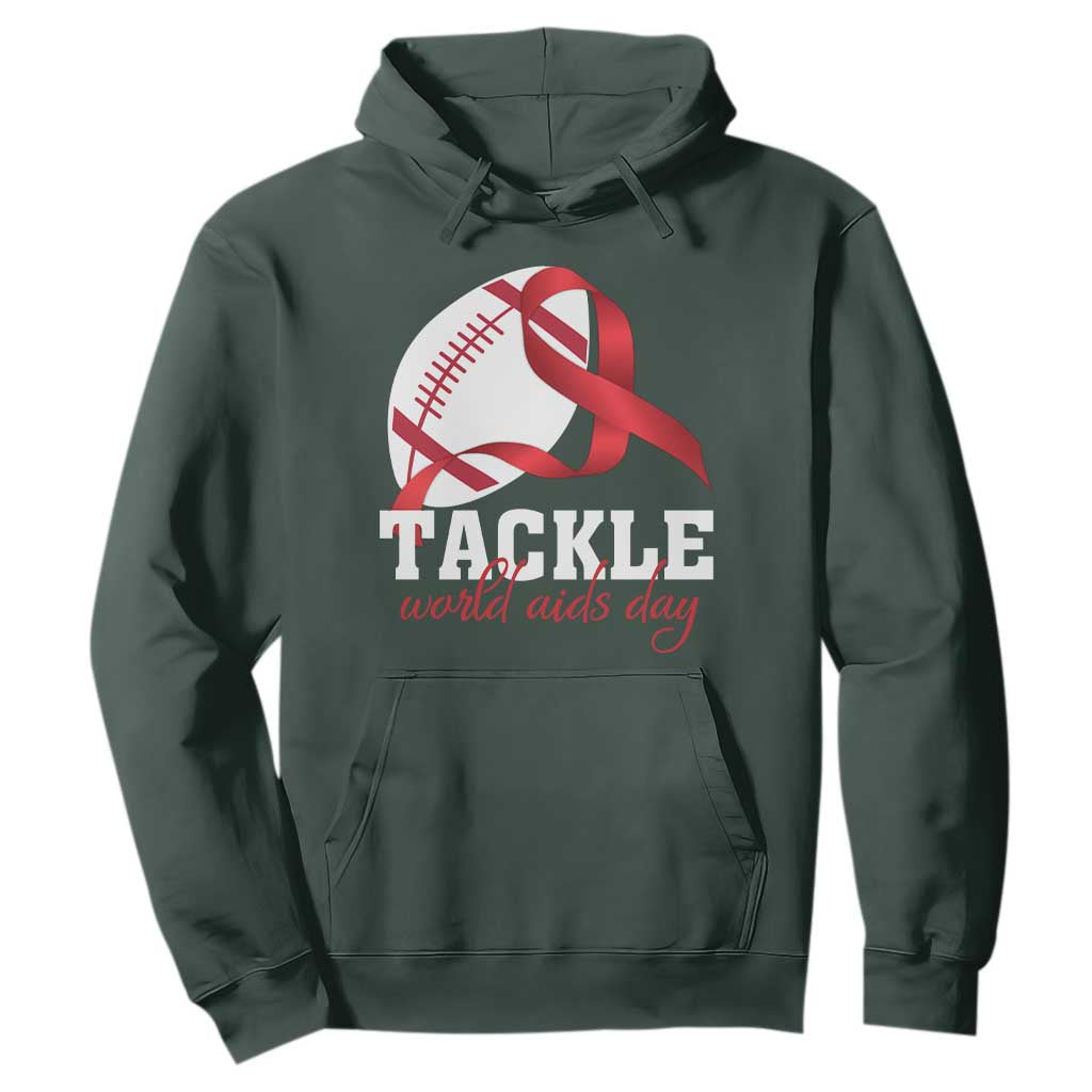 Tackle World AIDS Day Hoodie Red Ribbon Football Support Gift