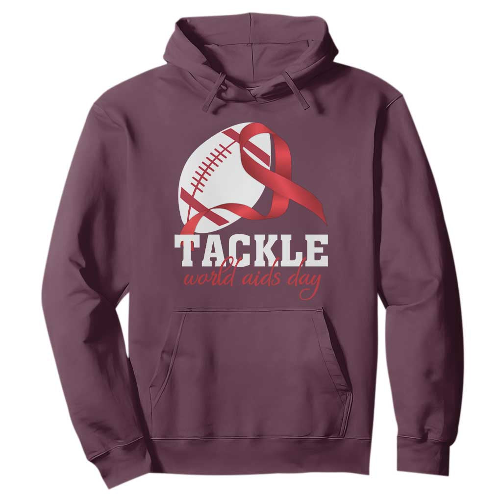 Tackle World AIDS Day Hoodie Red Ribbon Football Support Gift