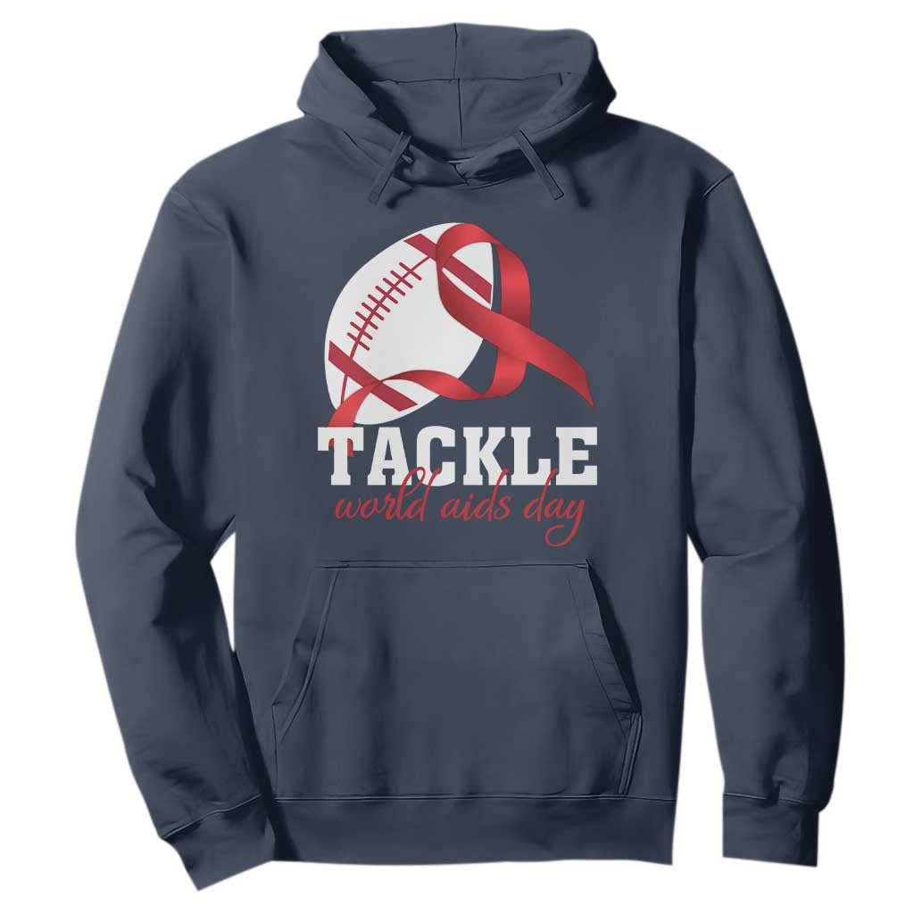 Tackle World AIDS Day Hoodie Red Ribbon Football Support Gift