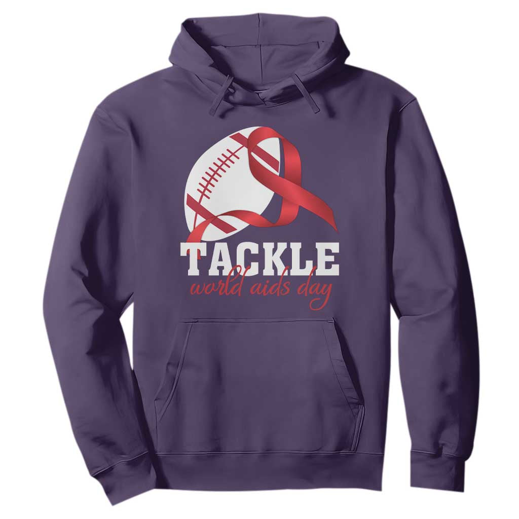 Tackle World AIDS Day Hoodie Red Ribbon Football Support Gift