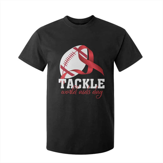 Tackle World AIDS Day T Shirt For Kid Red Ribbon Football Support Gift