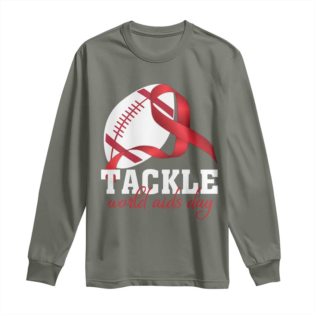 Tackle World AIDS Day Long Sleeve Shirt Red Ribbon Football Support Gift