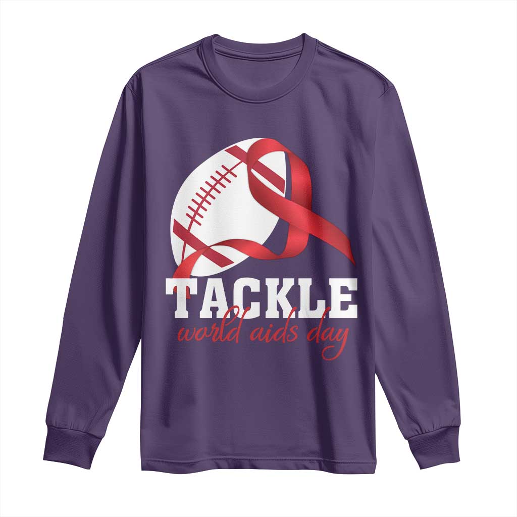 Tackle World AIDS Day Long Sleeve Shirt Red Ribbon Football Support Gift