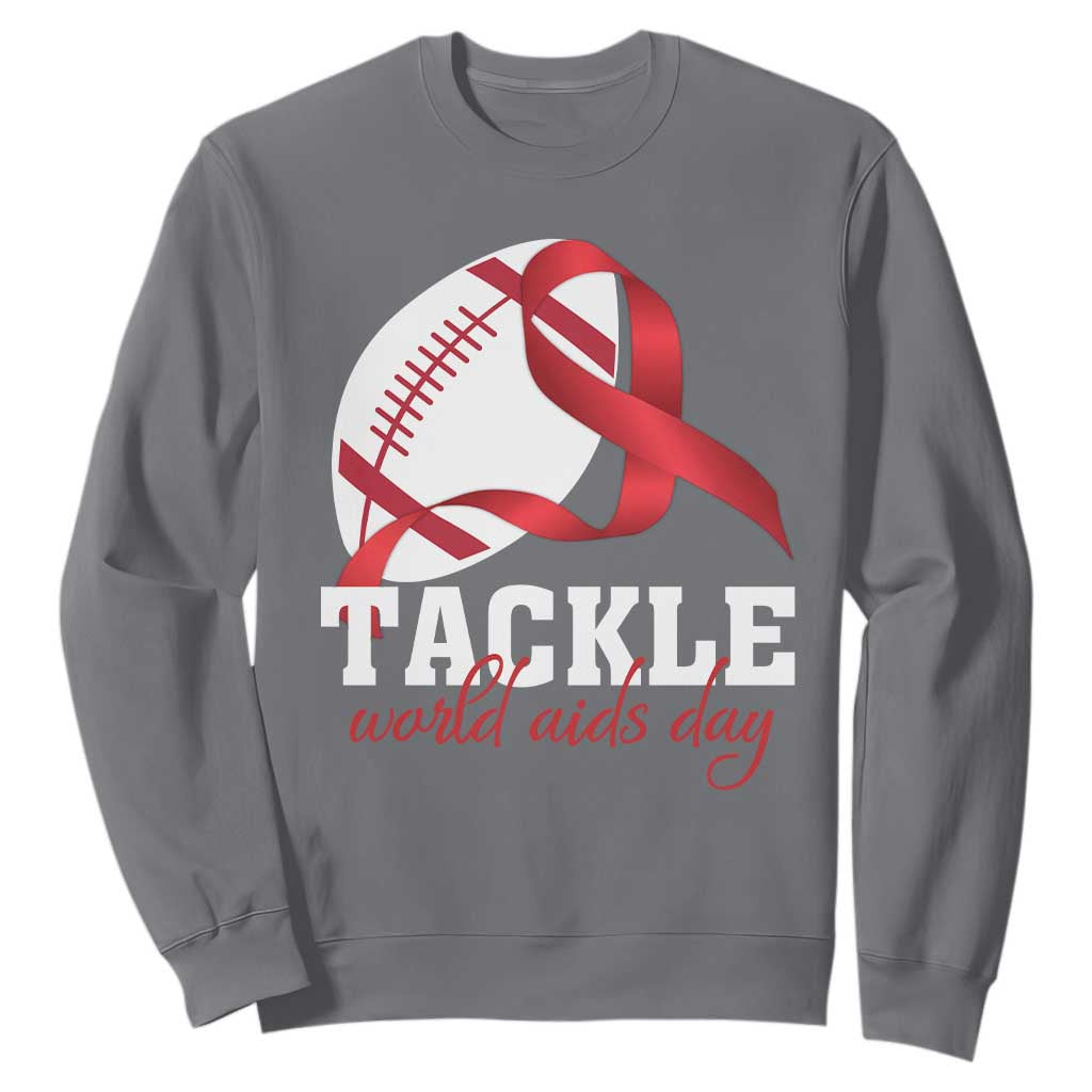 Tackle World AIDS Day Sweatshirt Red Ribbon Football Support Gift