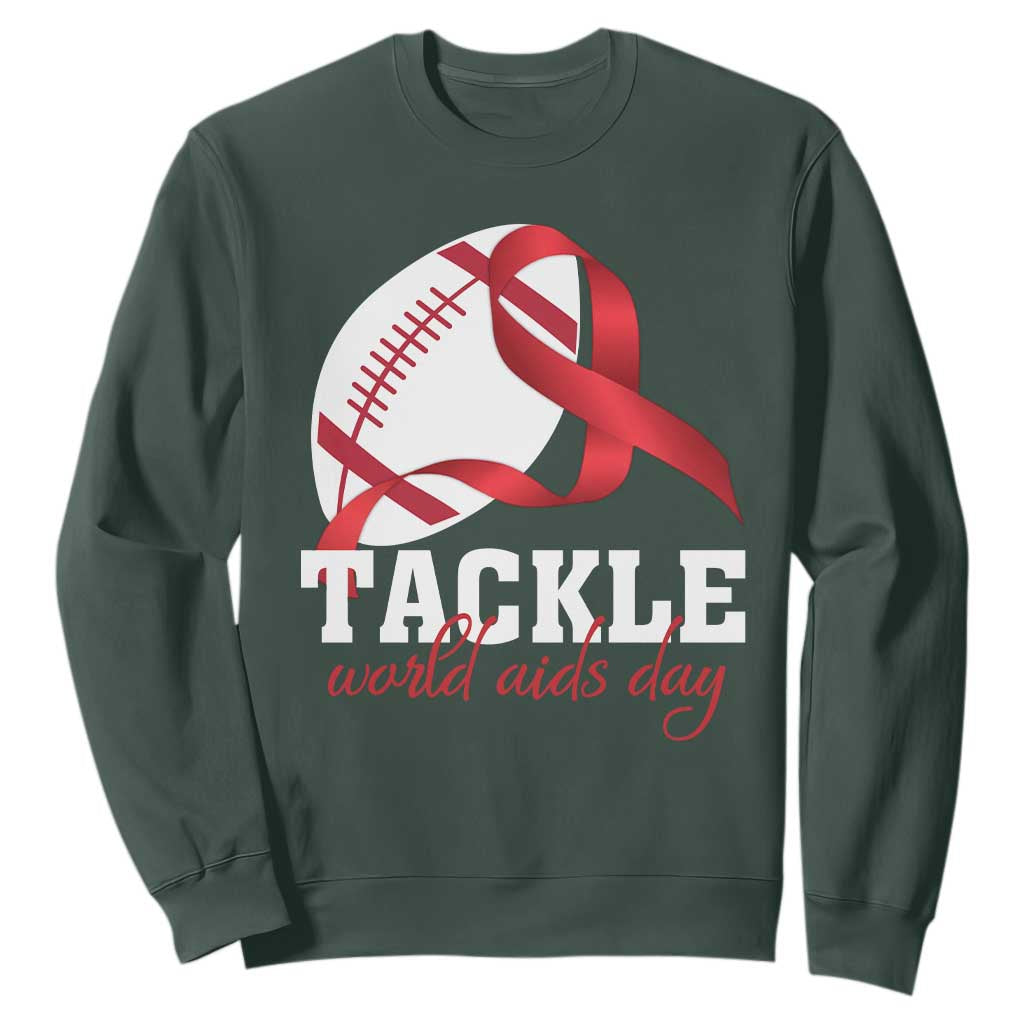 Tackle World AIDS Day Sweatshirt Red Ribbon Football Support Gift