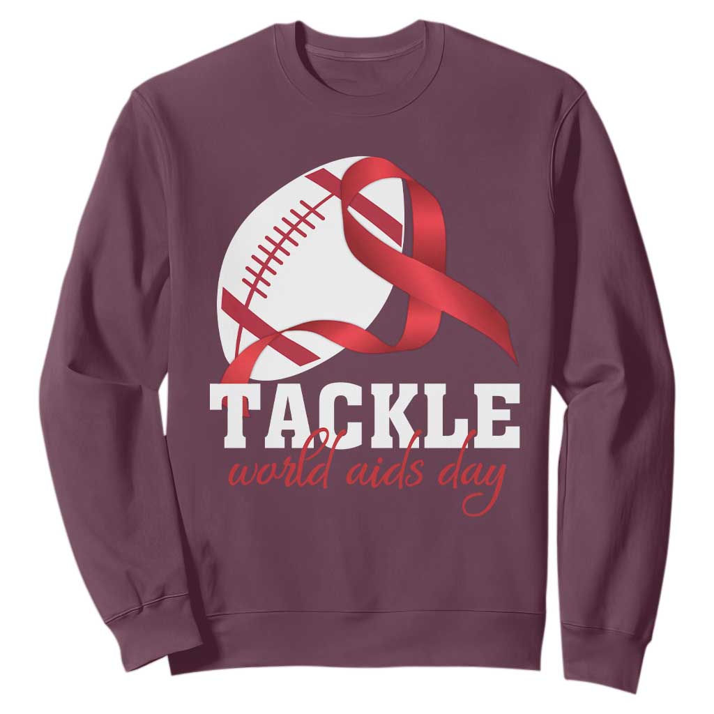 Tackle World AIDS Day Sweatshirt Red Ribbon Football Support Gift