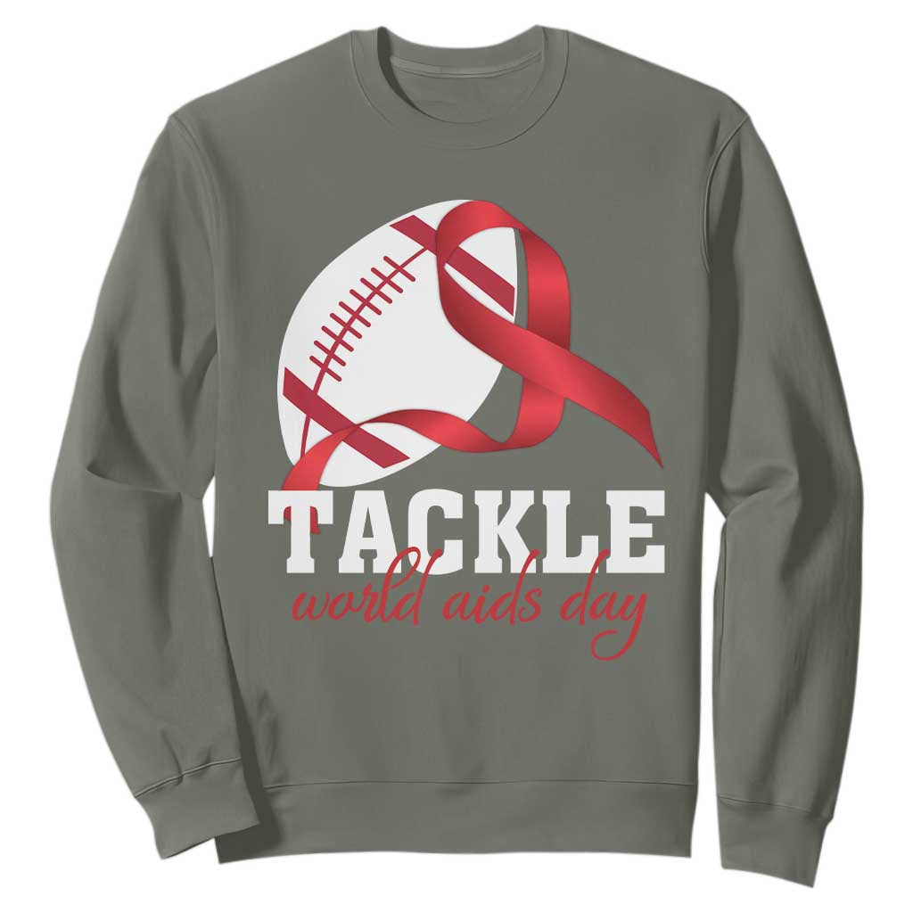 Tackle World AIDS Day Sweatshirt Red Ribbon Football Support Gift