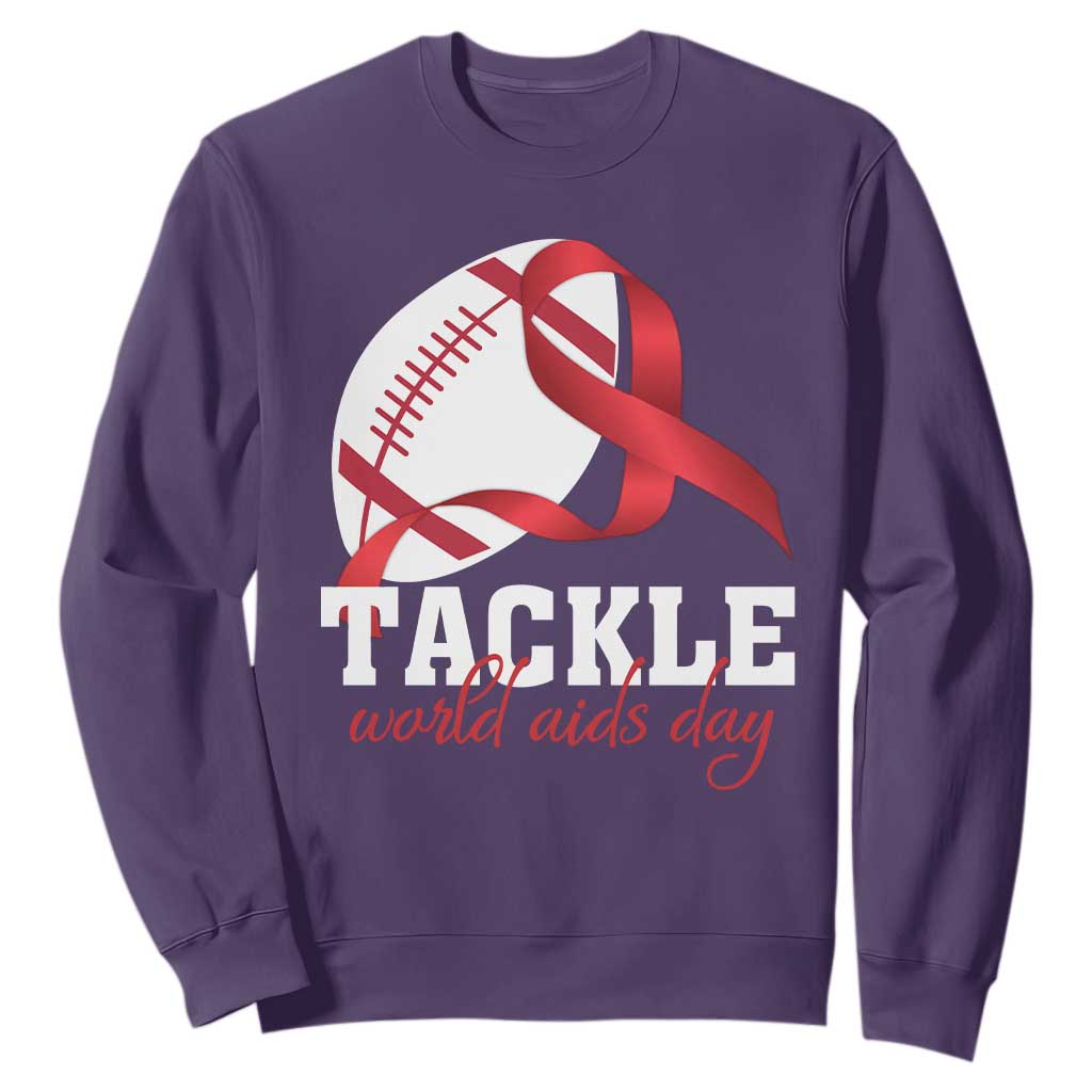 Tackle World AIDS Day Sweatshirt Red Ribbon Football Support Gift