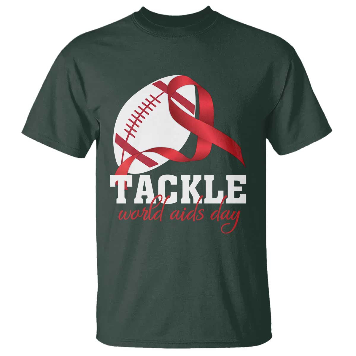 Tackle World AIDS Day T Shirt Red Ribbon Football Support Gift