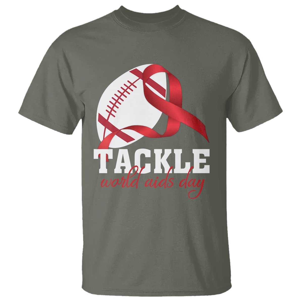 Tackle World AIDS Day T Shirt Red Ribbon Football Support Gift