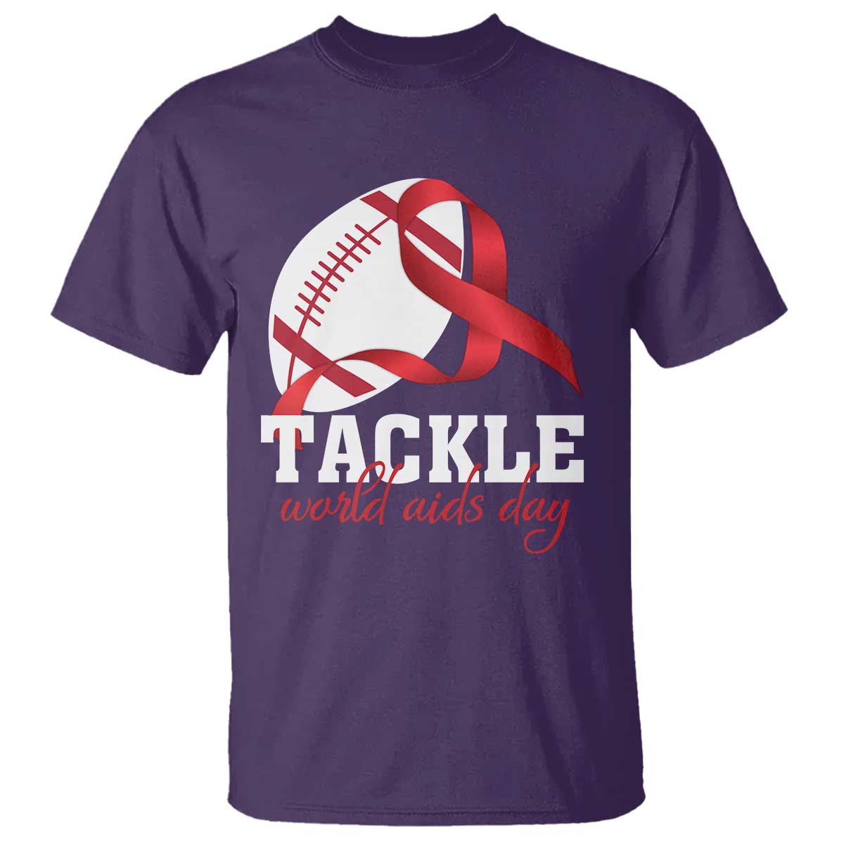 Tackle World AIDS Day T Shirt Red Ribbon Football Support Gift