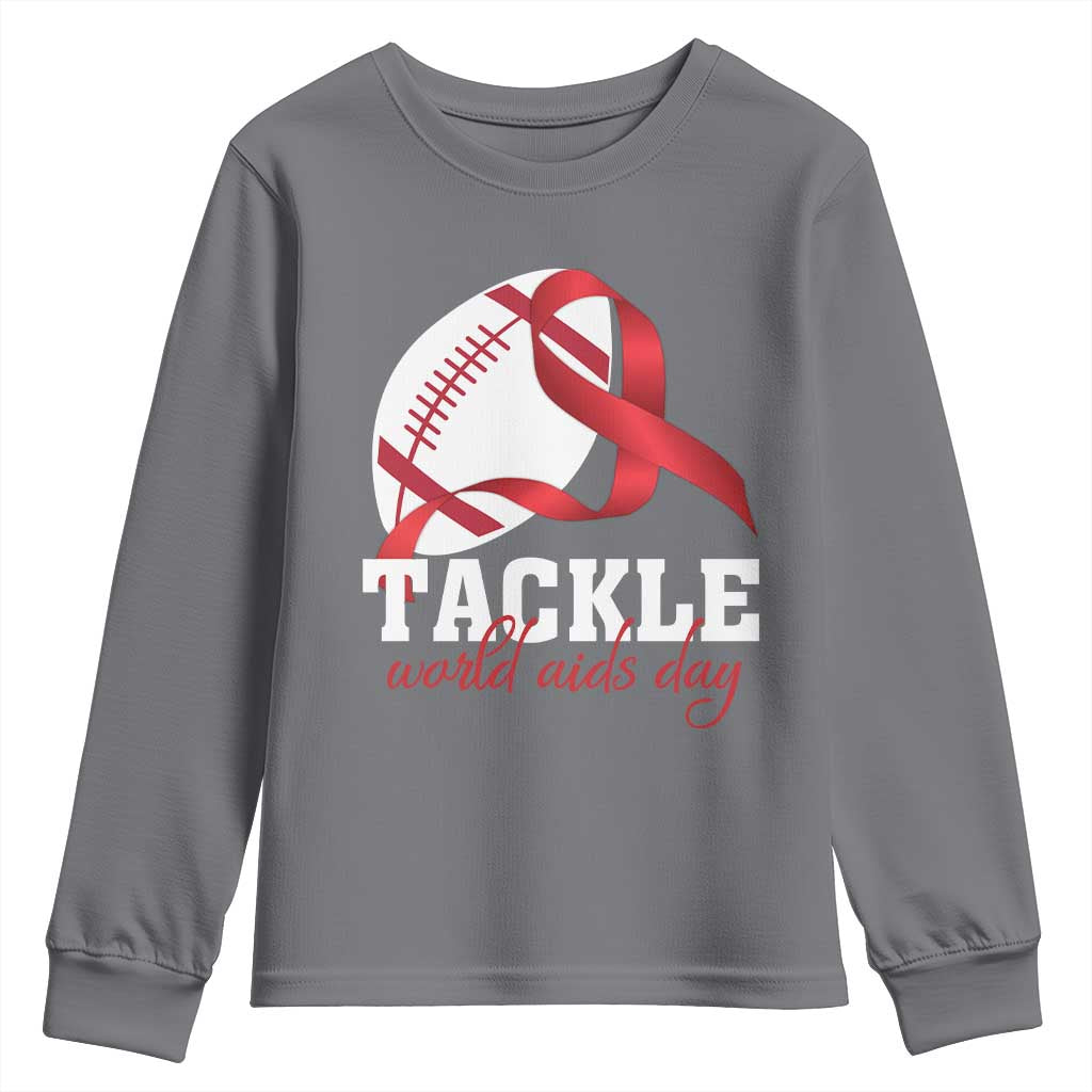 Tackle World AIDS Day Youth Sweatshirt Red Ribbon Football Support Gift