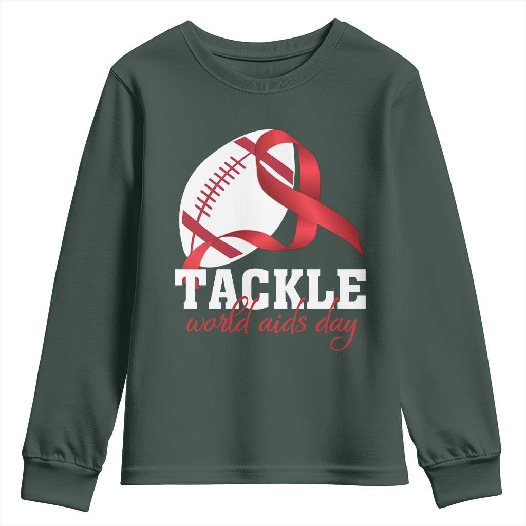 Tackle World AIDS Day Youth Sweatshirt Red Ribbon Football Support Gift