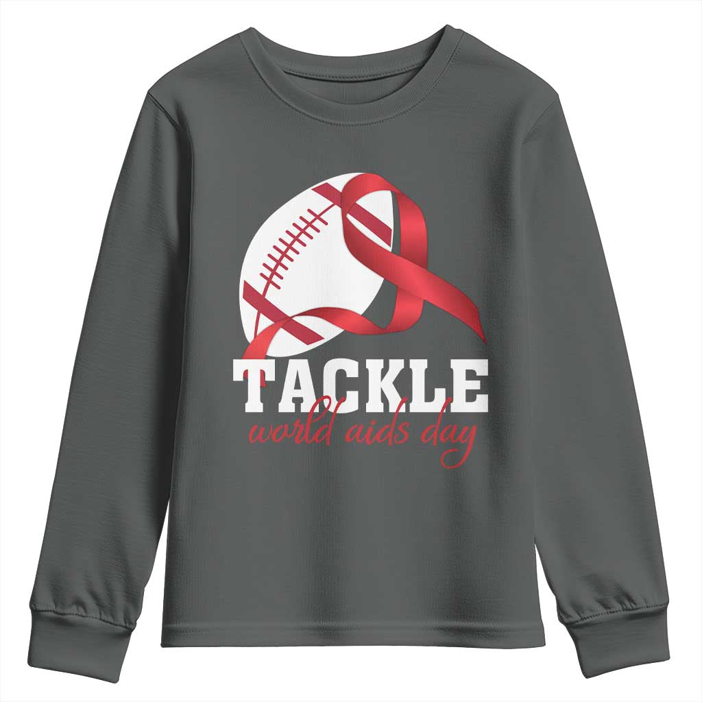 Tackle World AIDS Day Youth Sweatshirt Red Ribbon Football Support Gift