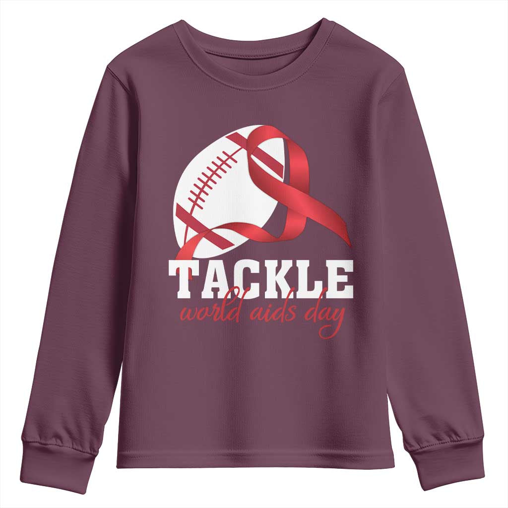 Tackle World AIDS Day Youth Sweatshirt Red Ribbon Football Support Gift