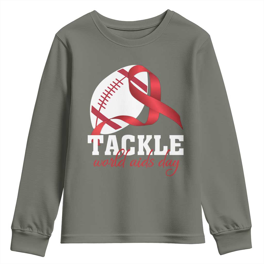 Tackle World AIDS Day Youth Sweatshirt Red Ribbon Football Support Gift