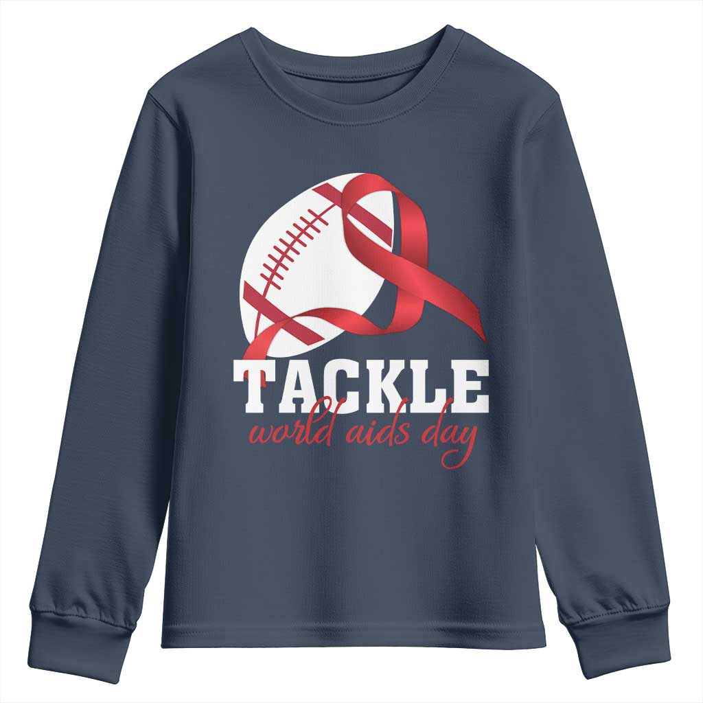 Tackle World AIDS Day Youth Sweatshirt Red Ribbon Football Support Gift
