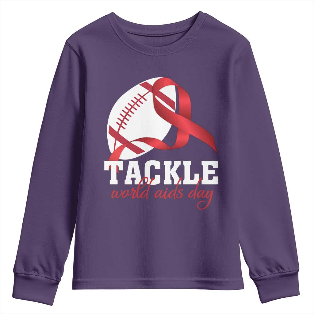 Tackle World AIDS Day Youth Sweatshirt Red Ribbon Football Support Gift