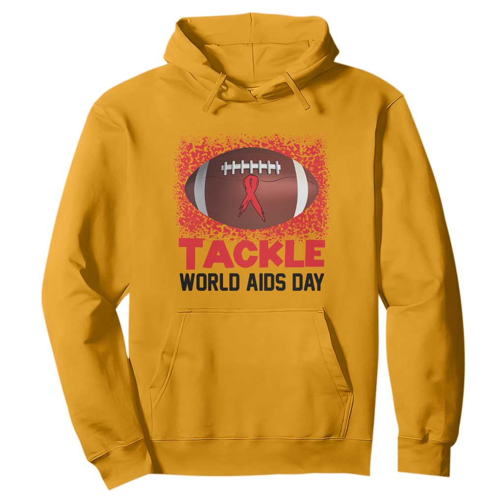 Tackle World AIDS Day Hoodie Football HIV Support Red Ribbon