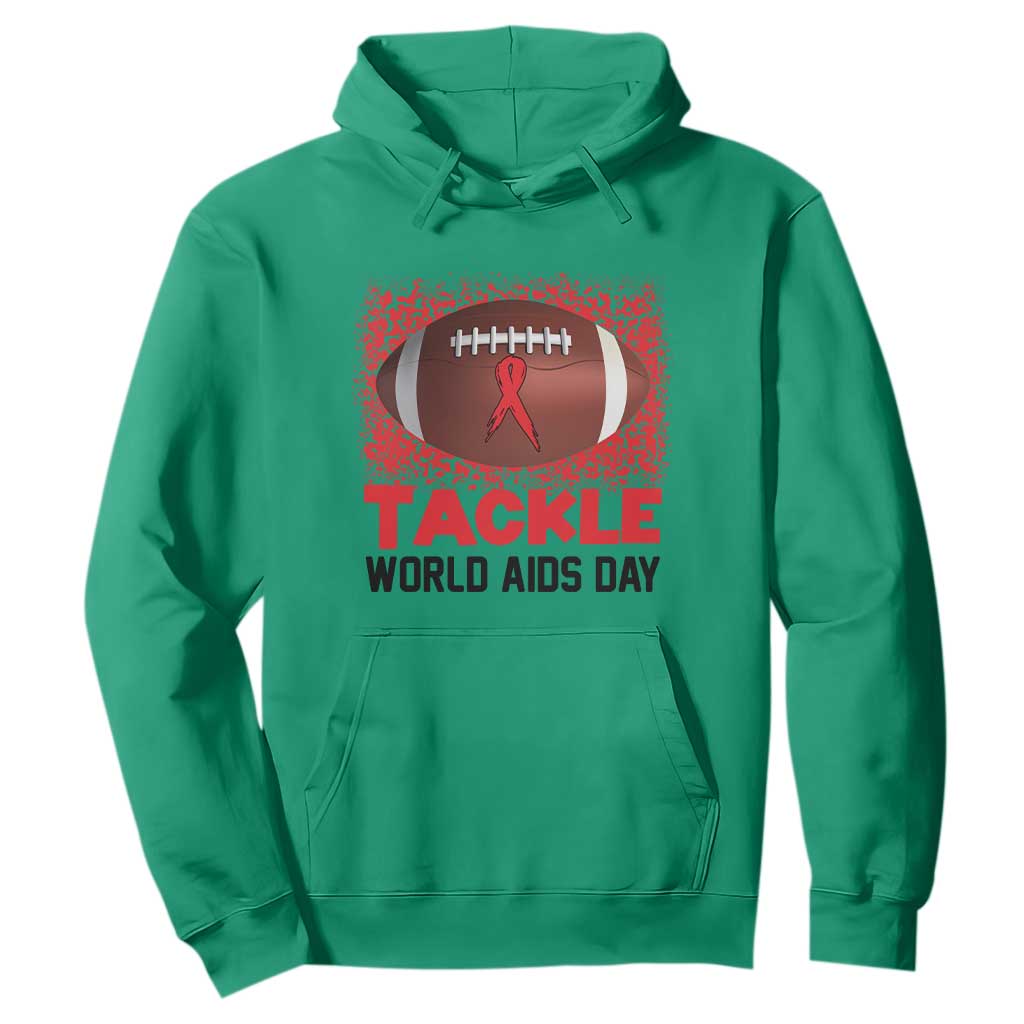 Tackle World AIDS Day Hoodie Football HIV Support Red Ribbon