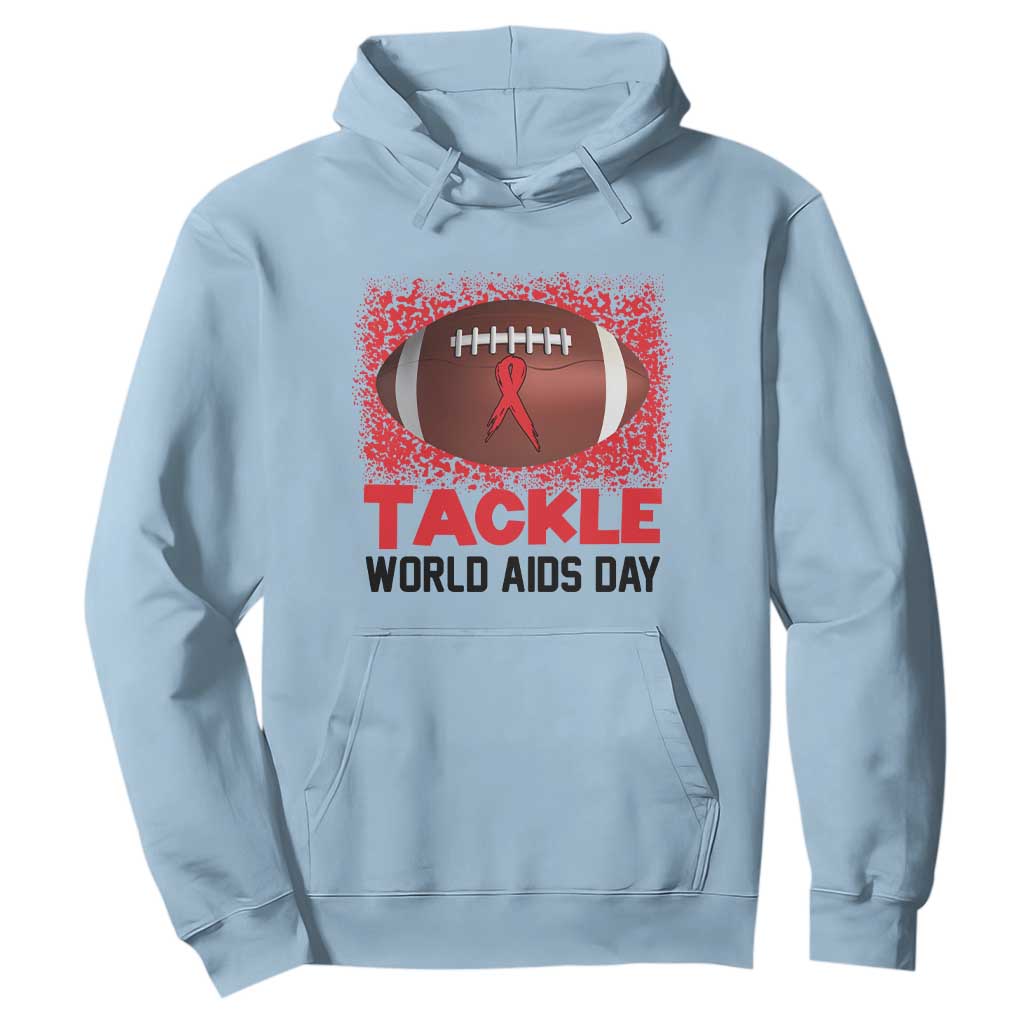 Tackle World AIDS Day Hoodie Football HIV Support Red Ribbon
