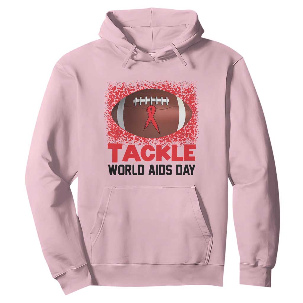 Tackle World AIDS Day Hoodie Football HIV Support Red Ribbon