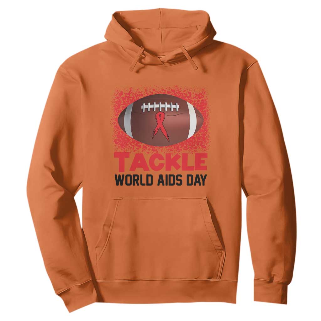 Tackle World AIDS Day Hoodie Football HIV Support Red Ribbon