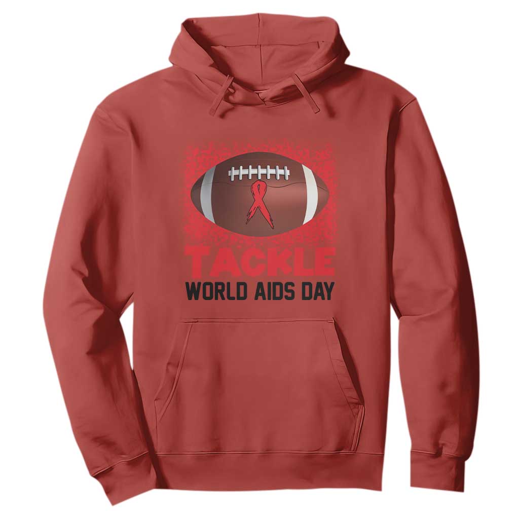 Tackle World AIDS Day Hoodie Football HIV Support Red Ribbon