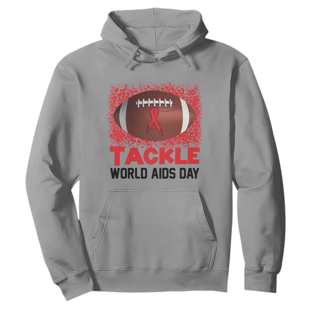 Tackle World AIDS Day Hoodie Football HIV Support Red Ribbon