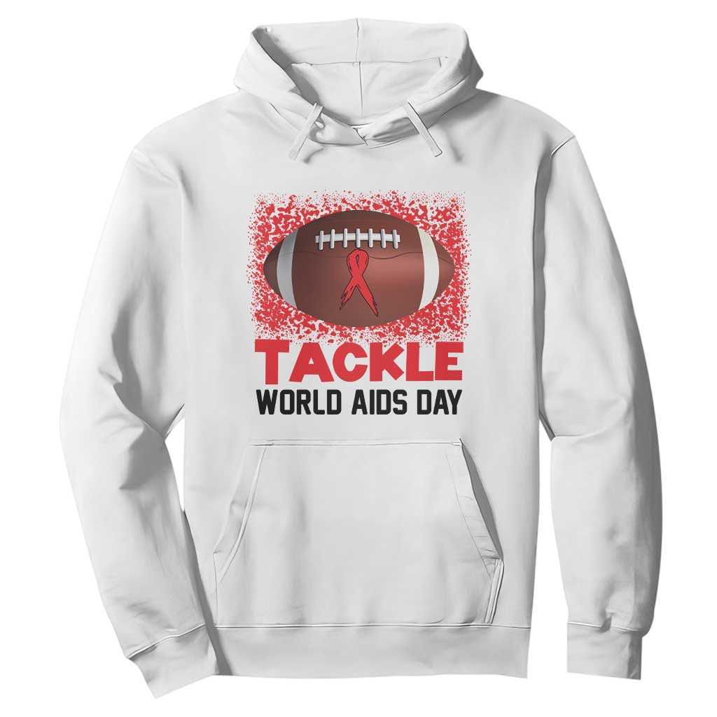 Tackle World AIDS Day Hoodie Football HIV Support Red Ribbon
